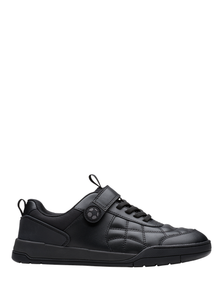 Clarks Kids' Laser Cross Youth Leather Trainers, Black Leather, Black Leather
