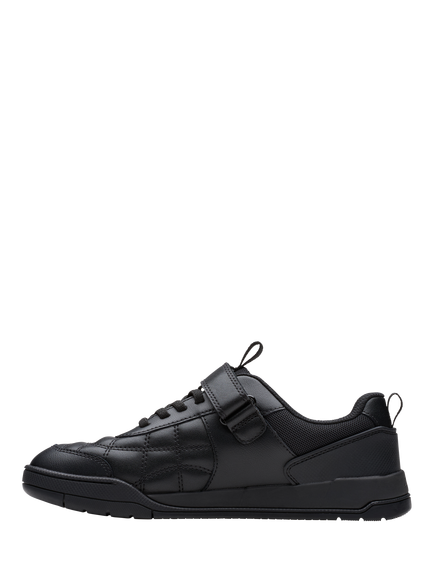 Clarks Kids' Laser Cross Youth Leather Trainers, Black Leather - view 2, Black Leather