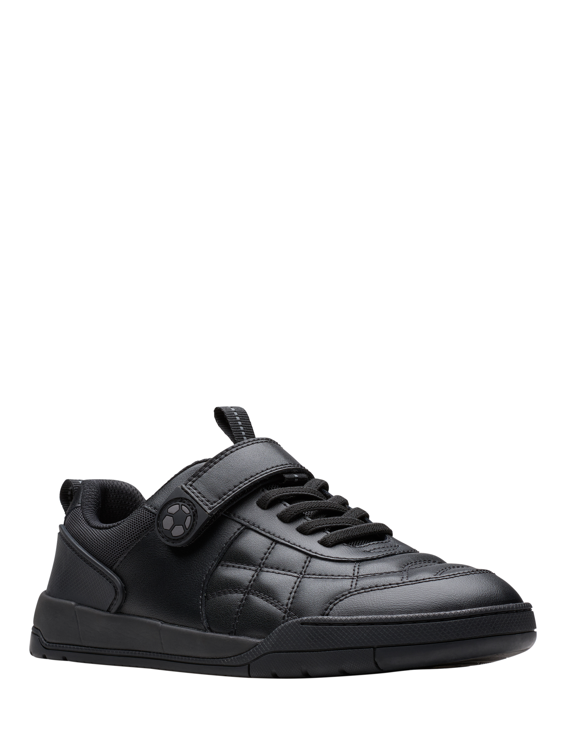 Product image 4 of 6, which shows Clarks Kids' Laser Cross Youth Leather Trainers, Black Leather, 3 F