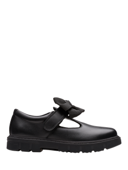 Clarks Leather Lorcam Hope K Bow Shoes, Black Leather, Black Leather