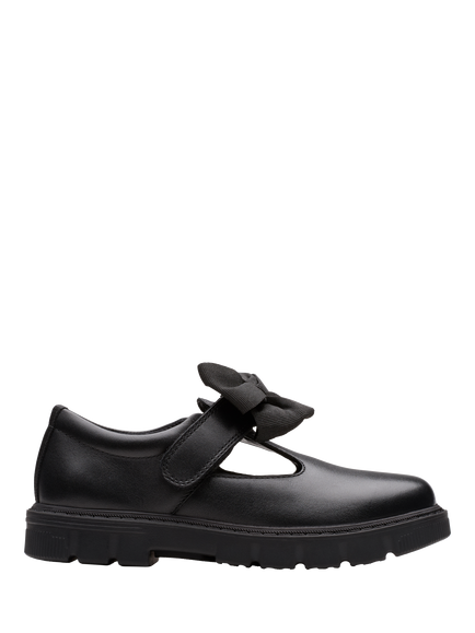 Clarks Leather Lorcam Hope K Bow Shoes, Black Leather, Black Leather