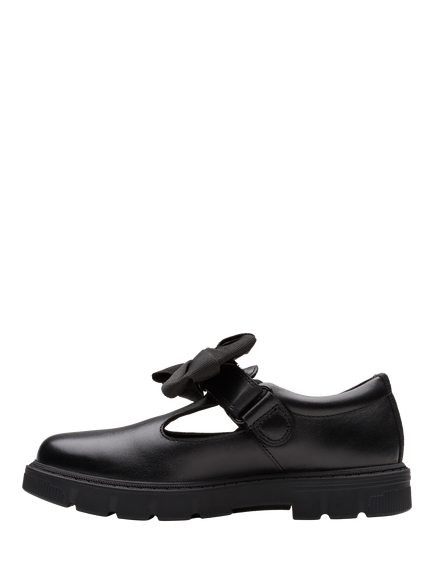 Clarks Leather Lorcam Hope K Bow Shoes, Black Leather - view 2, Black Leather