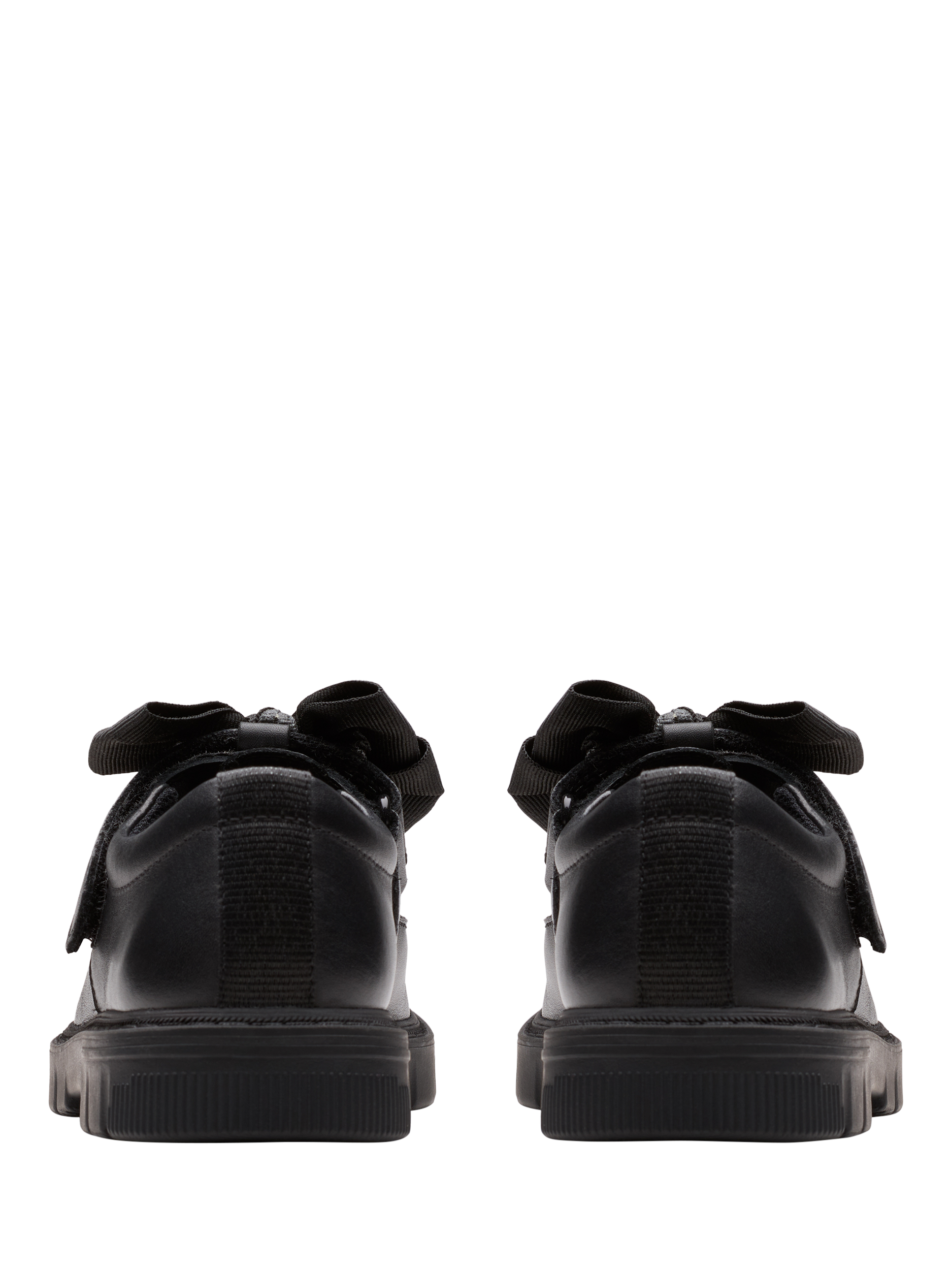 Product image 5 of 6, which shows Clarks Leather Lorcam Hope K Bow Shoes, Black Leather, 12 F Jnr