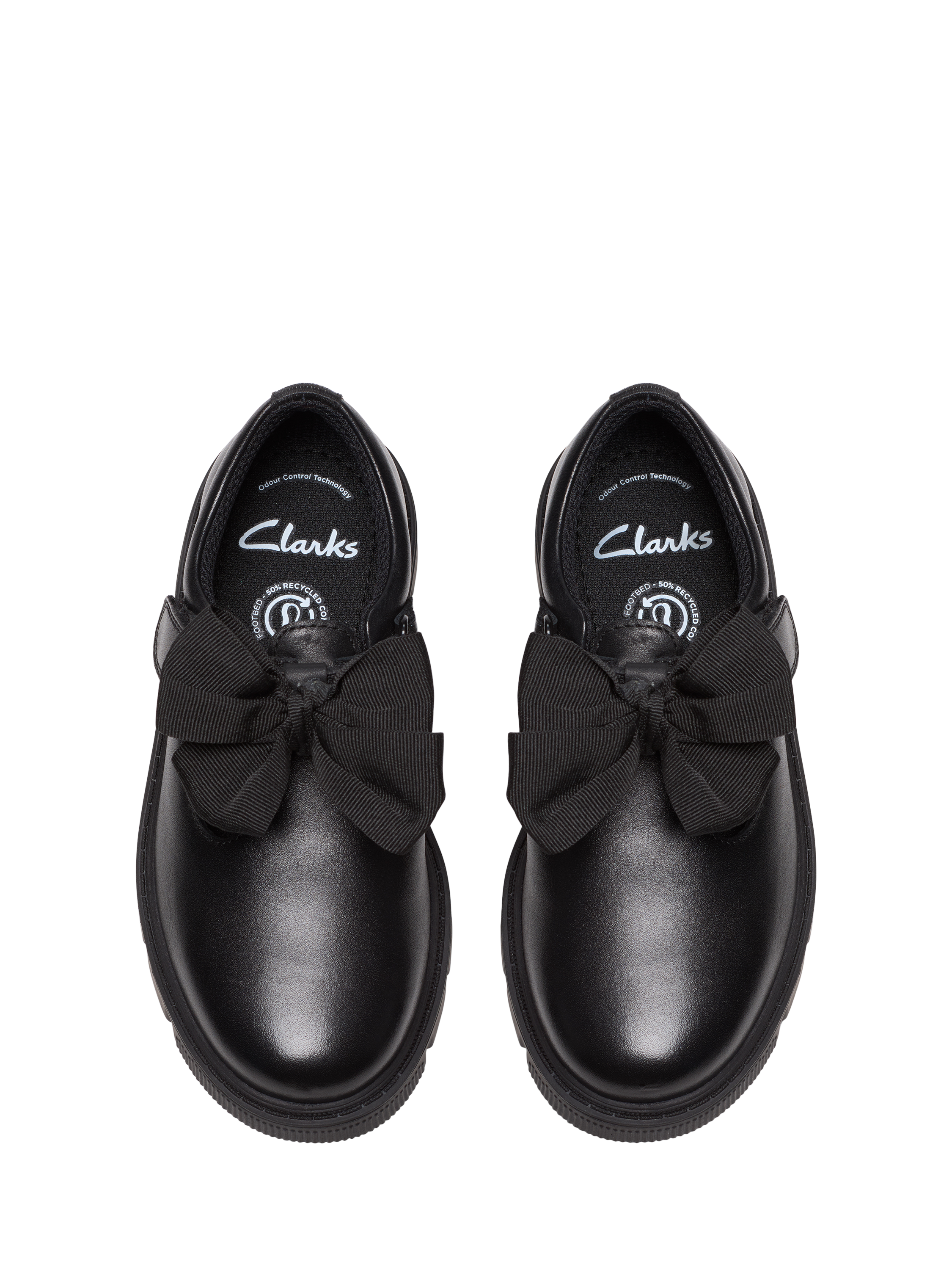 Product image 6 of 6, which shows Clarks Leather Lorcam Hope K Bow Shoes, Black Leather, 12 F Jnr