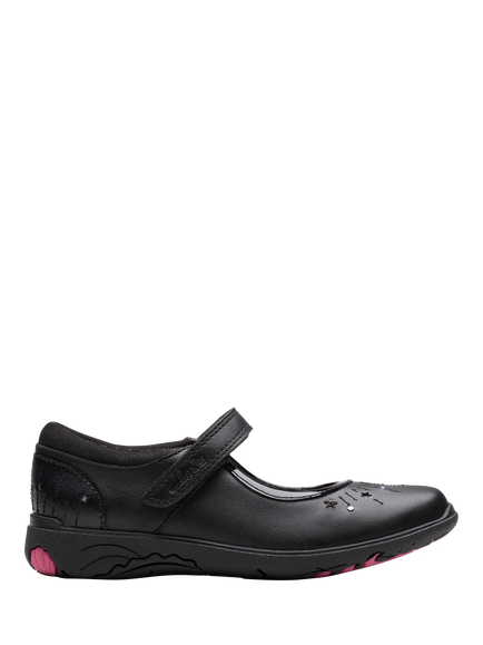 Clarks Kids' Relda Wish Leather Unicorn Shoes, Black Leather, Black Leather