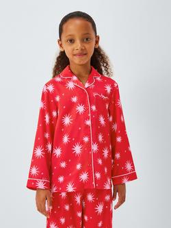 John Lewis Kids' Star Print Satin Pyjamas & Eye Mask Set, Red, Red