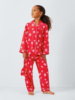 John Lewis Kids' Star Print Satin Pyjamas & Eye Mask Set, Red - view 2, Red
