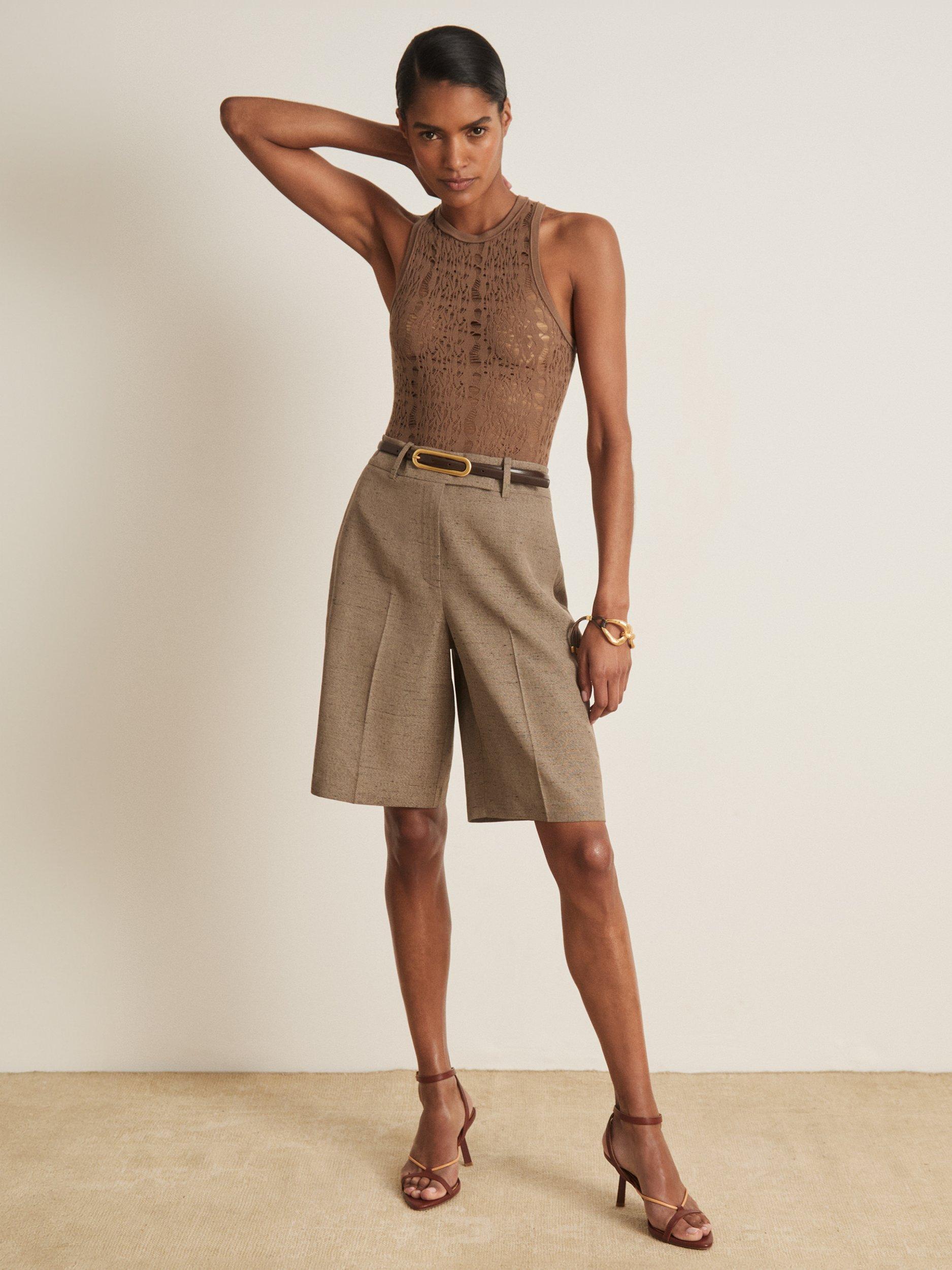 Product image 1 of 5, which shows Reiss Atelier High Neck Bodysuit, Taupe, S