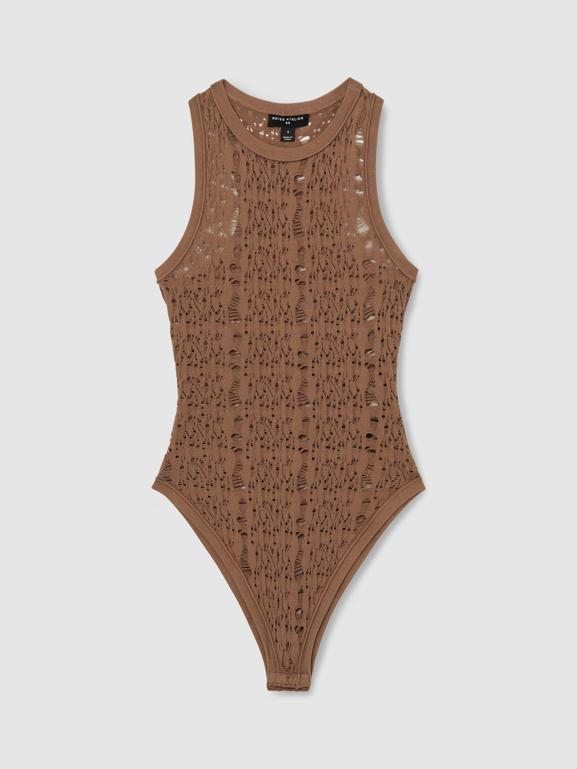 Product image 4 of 5, which shows Reiss Atelier High Neck Bodysuit, Taupe, S