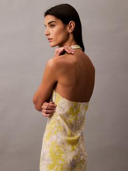 Calvin Klein Printed Crepe Georgette Halter Neck Dress - view 2, Formal Grey/Multi