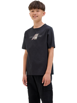 Jack & Jones Kids' Cotton Short Sleeved Graphic Print T-Shirt, Black, Black