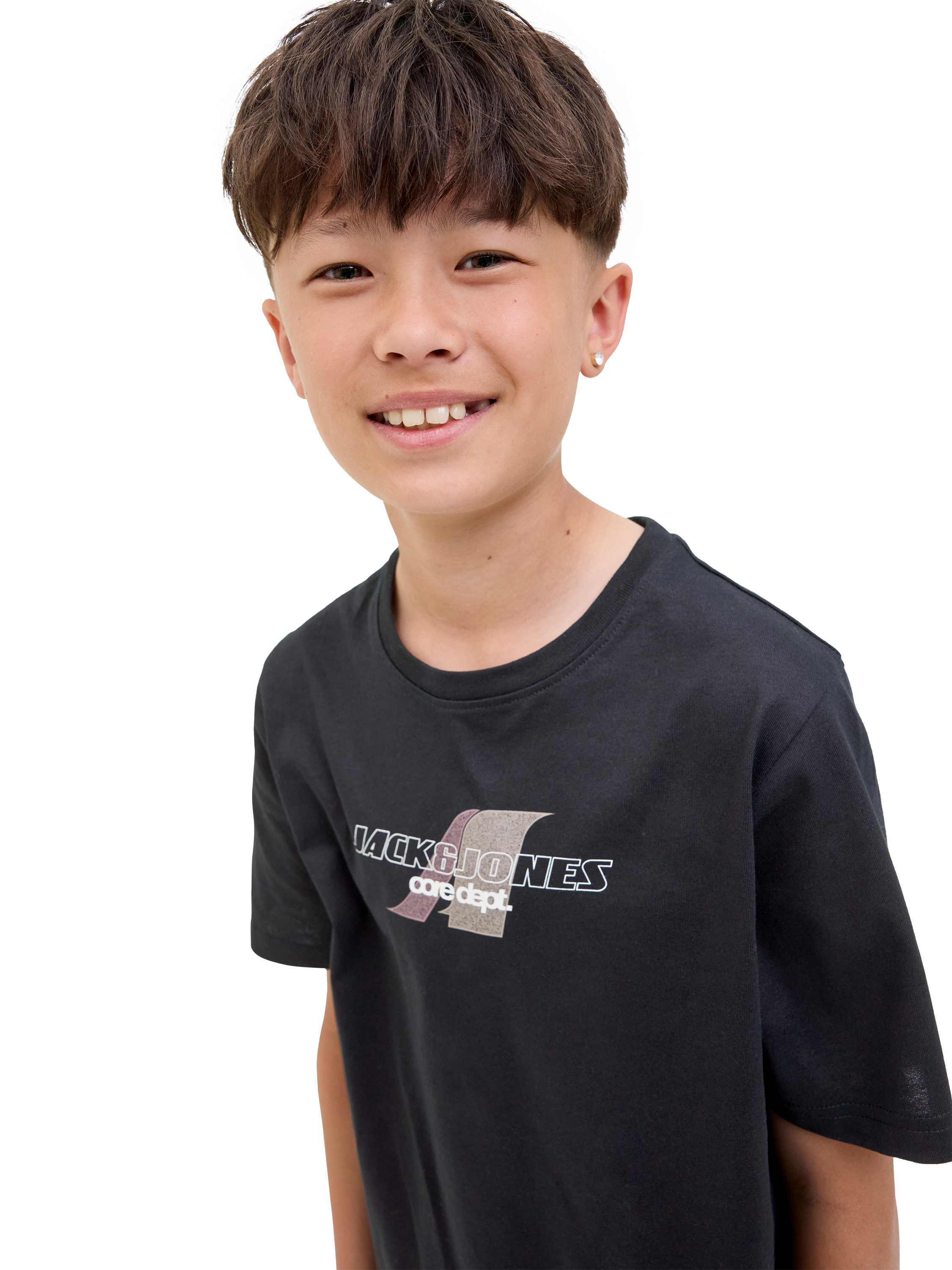 Product image 2 of 7, which shows Jack & Jones Kids' Cotton Short Sleeved Graphic Print T-Shirt, Black, 8 years