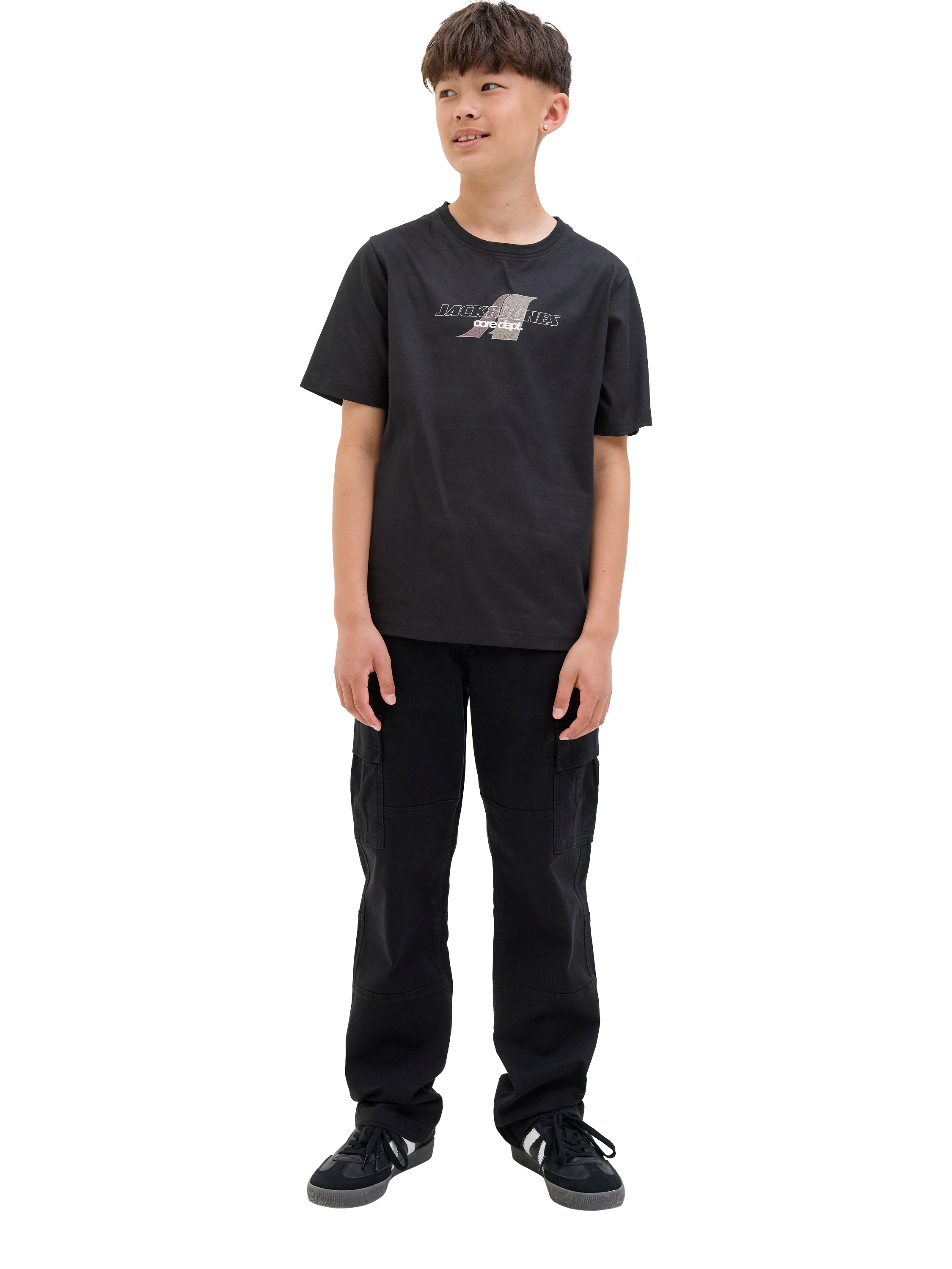 Product image 3 of 7, which shows Jack & Jones Kids' Cotton Short Sleeved Graphic Print T-Shirt, Black, 8 years
