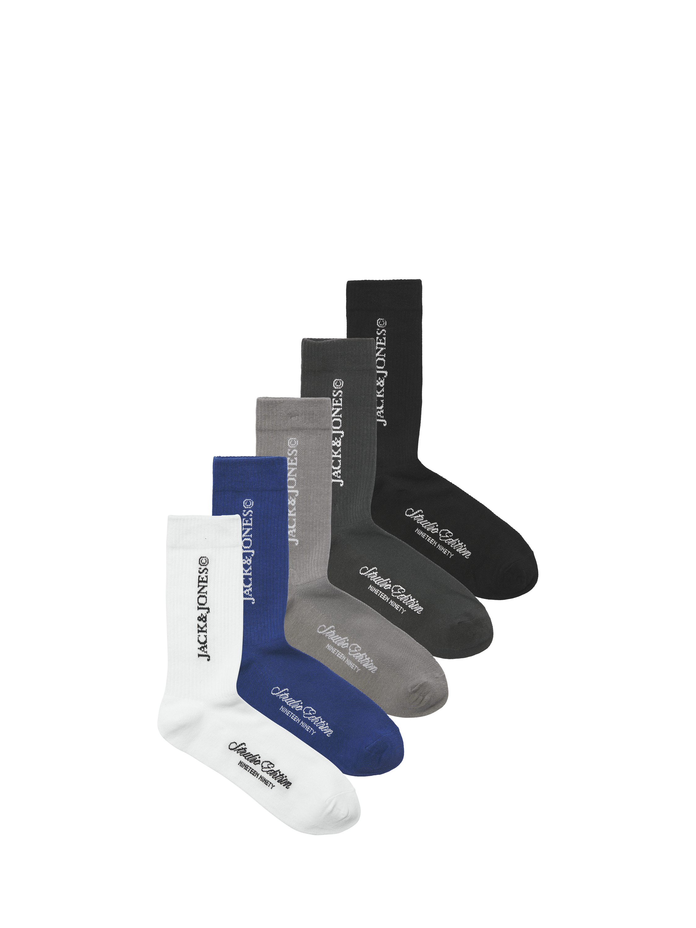 Product image 1 of 1, which shows Jack & Jones Kids' Cotton Blend Socks, Pack of 5, White/Blue/Black, S-M