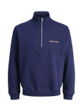 Jack & Jones Kids' Cotton Blend High Neck Zipped Sweatshirt, Ocean Cavern
