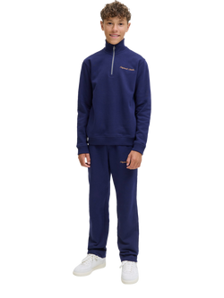 Jack & Jones Kids' Cotton Blend High Neck Zipped Sweatshirt, Ocean Cavern, Ocean Cavern