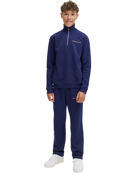 Jack & Jones Kids' Cotton Blend High Neck Zipped Sweatshirt, Ocean Cavern, Ocean Cavern