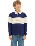 Jack & Jones Kids' Cotton Blend Colour Block Polo Shirt, Ocean Cavern