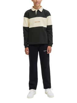 Jack & Jones Kids' Cotton Blend Colour Block Polo Shirt, Ocean Cavern, Ocean Cavern