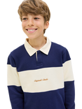 Jack & Jones Kids' Cotton Blend Colour Block Polo Shirt, Ocean Cavern