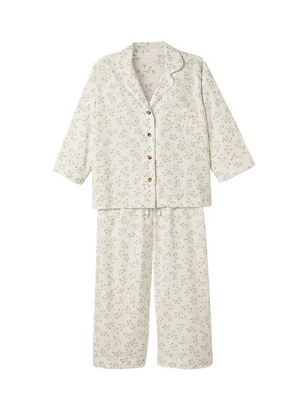 Piglet in Bed Spring Sprig Cropped Pyjama Set, Multi, Multi