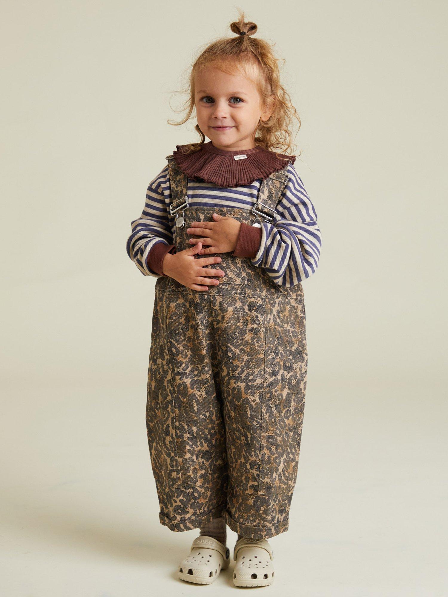 Product image 1 of 5, which shows Claude & Co Kids' Blythe Cotton Dungarees, Leopard, 3-6 months