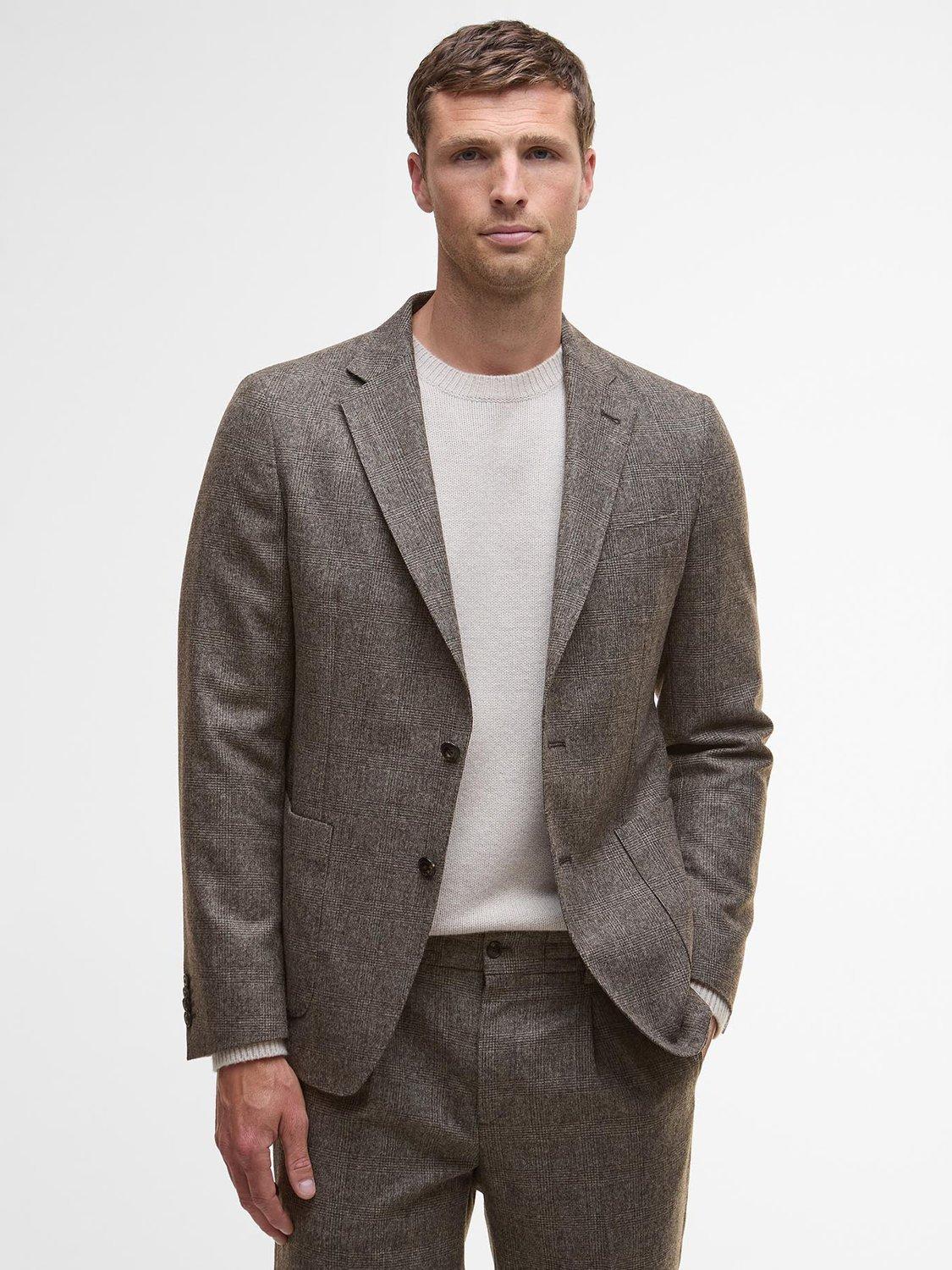 Product image 1 of 6, which shows Barbour Kensington Check Blazer, Brown, 42R