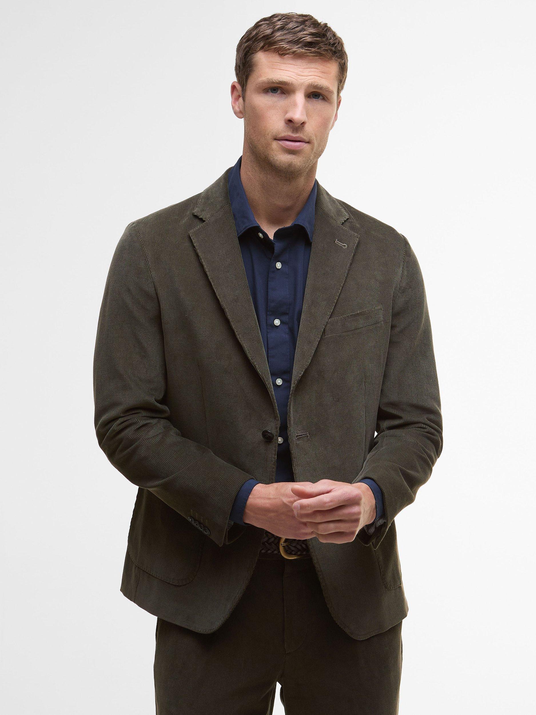 Product image 1 of 7, which shows Barbour Wallington Cord Blazer, Olive, 44R