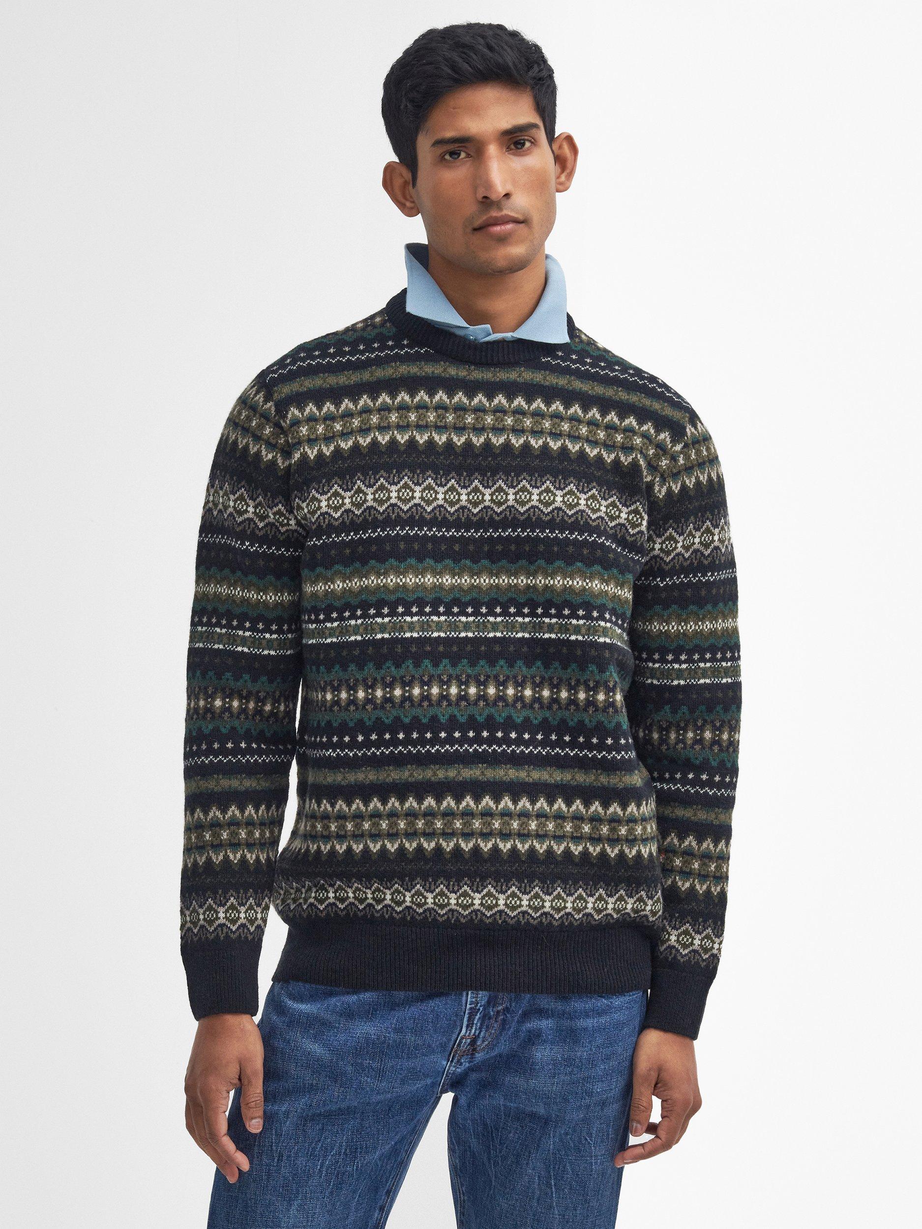 Barbour Case Wool Fair Isle Knit Jumper, Black Marl