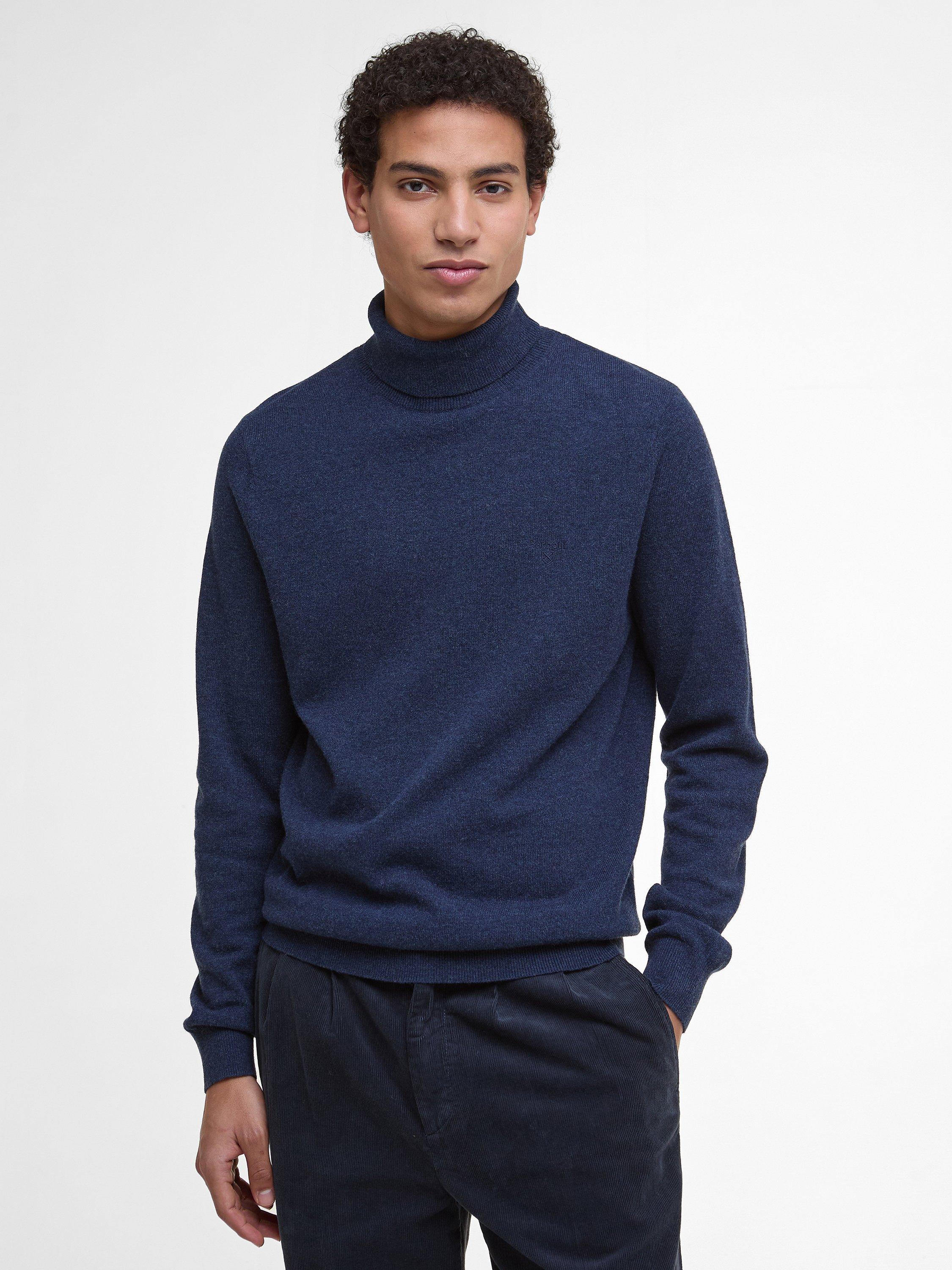 Product image 1 of 5, which shows Barbour Hector Wool Roll Neck Jumper, Navy Marl, L