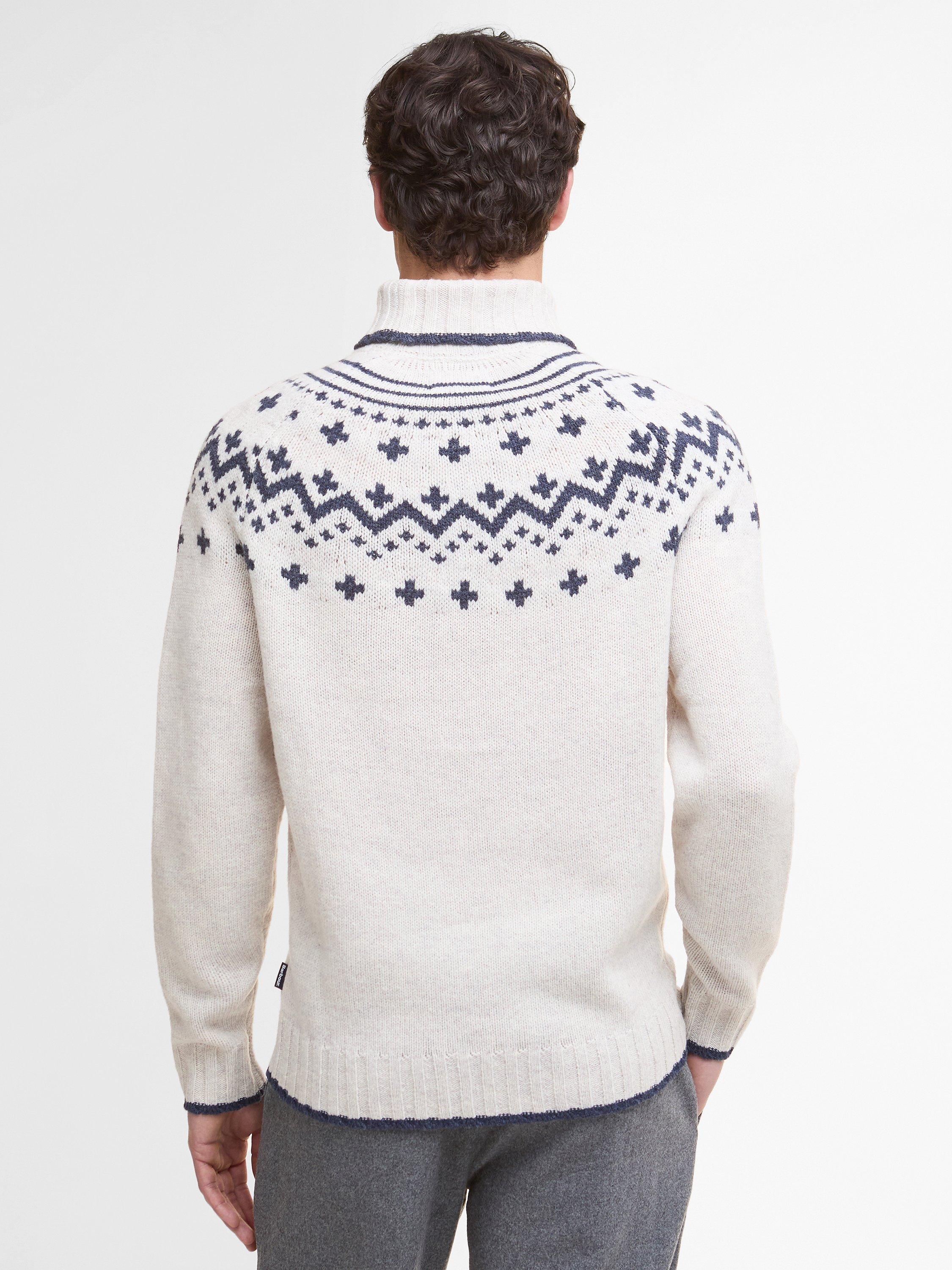 Product image 2 of 7, which shows Barbour Hewton Geometric Wool Roll Neck Jumper, Whisper White, M