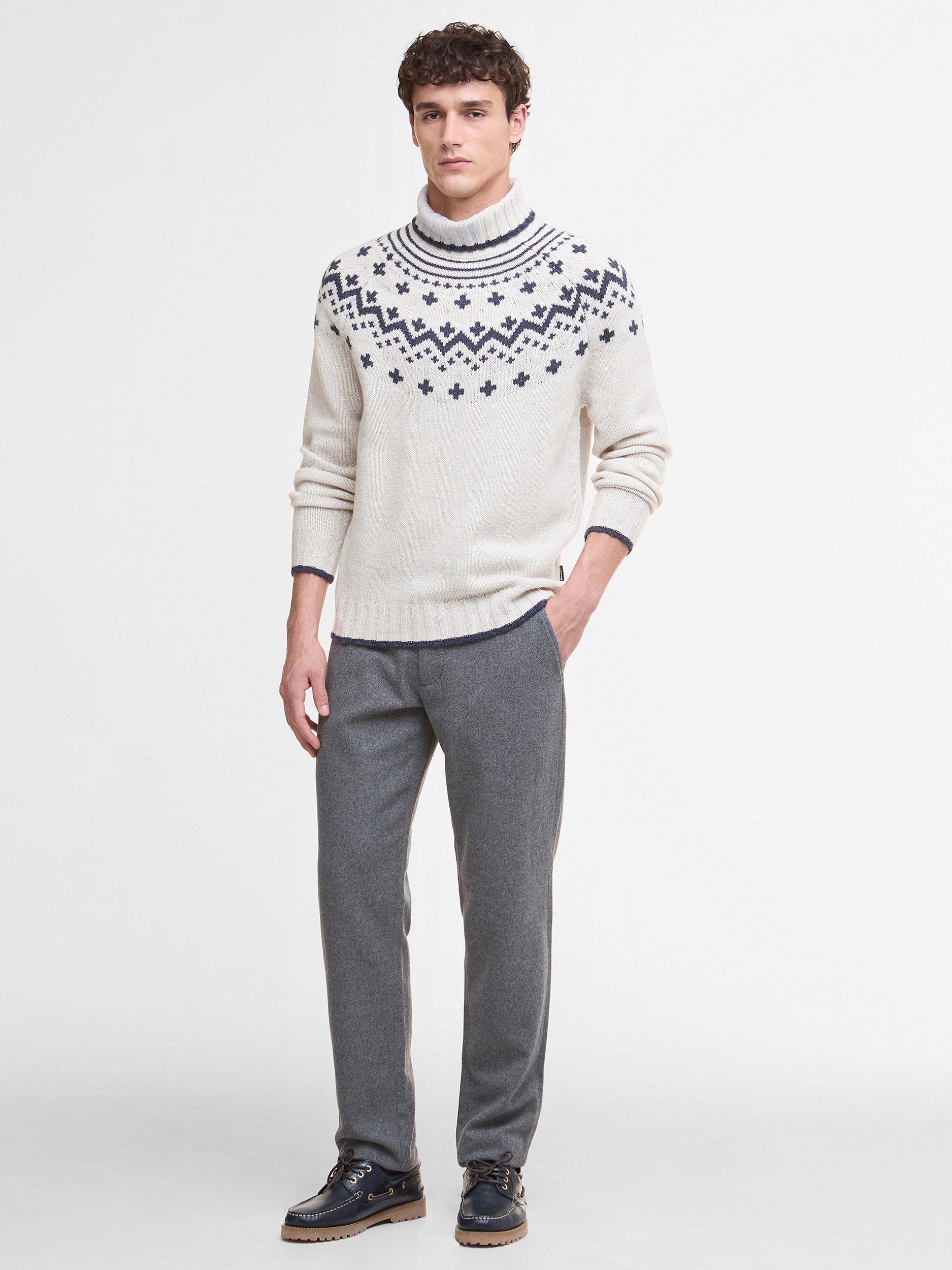 Product image 3 of 7, which shows Barbour Hewton Geometric Wool Roll Neck Jumper, Whisper White, M