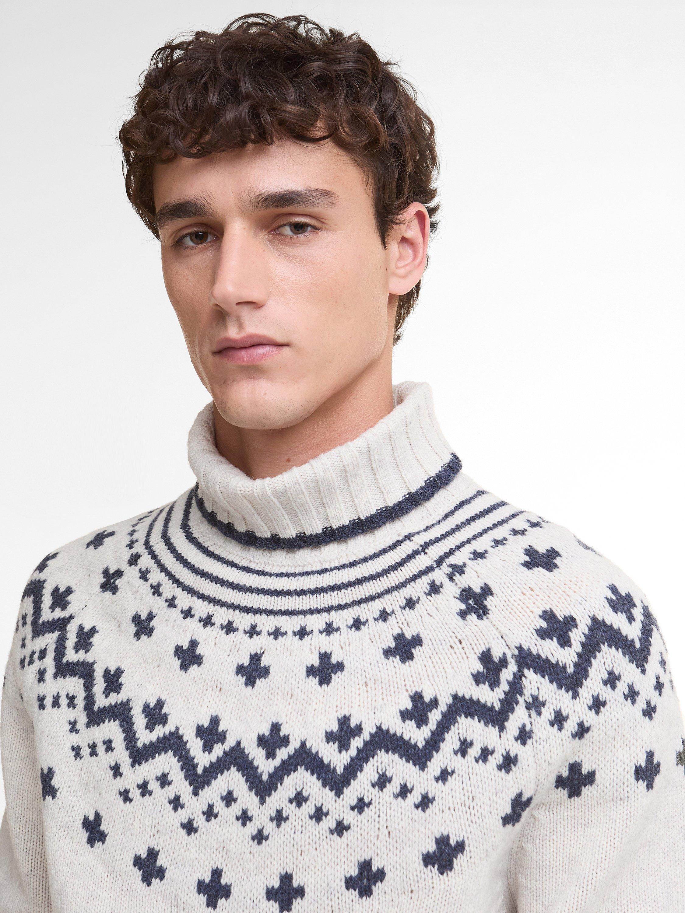 Product image 5 of 7, which shows Barbour Hewton Geometric Wool Roll Neck Jumper, Whisper White, M