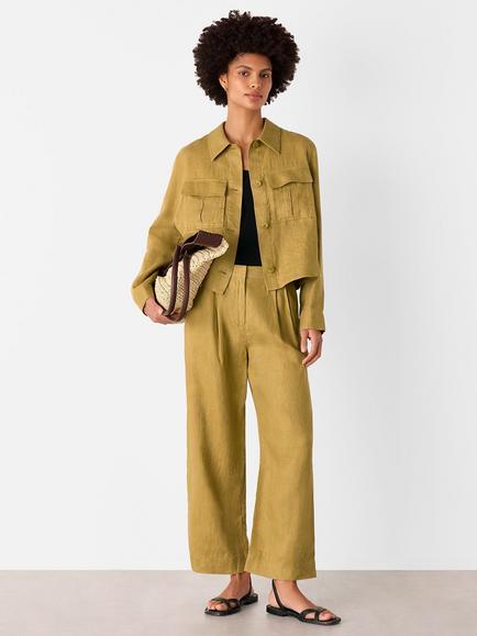 Whistles Abby Pure Linen Jacket, Olive Green - view 2, Olive Green