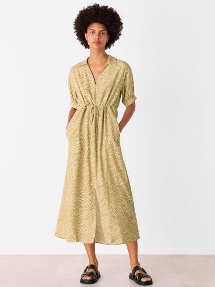 Whistles Petite Tiger Flame Midi Dress, Green/Multi, Green/Multi