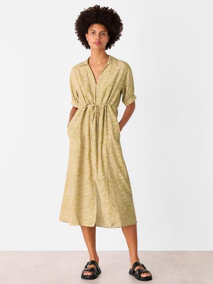 Whistles Tiger Flame Mixed Blend Midi Dress, Green/Multi