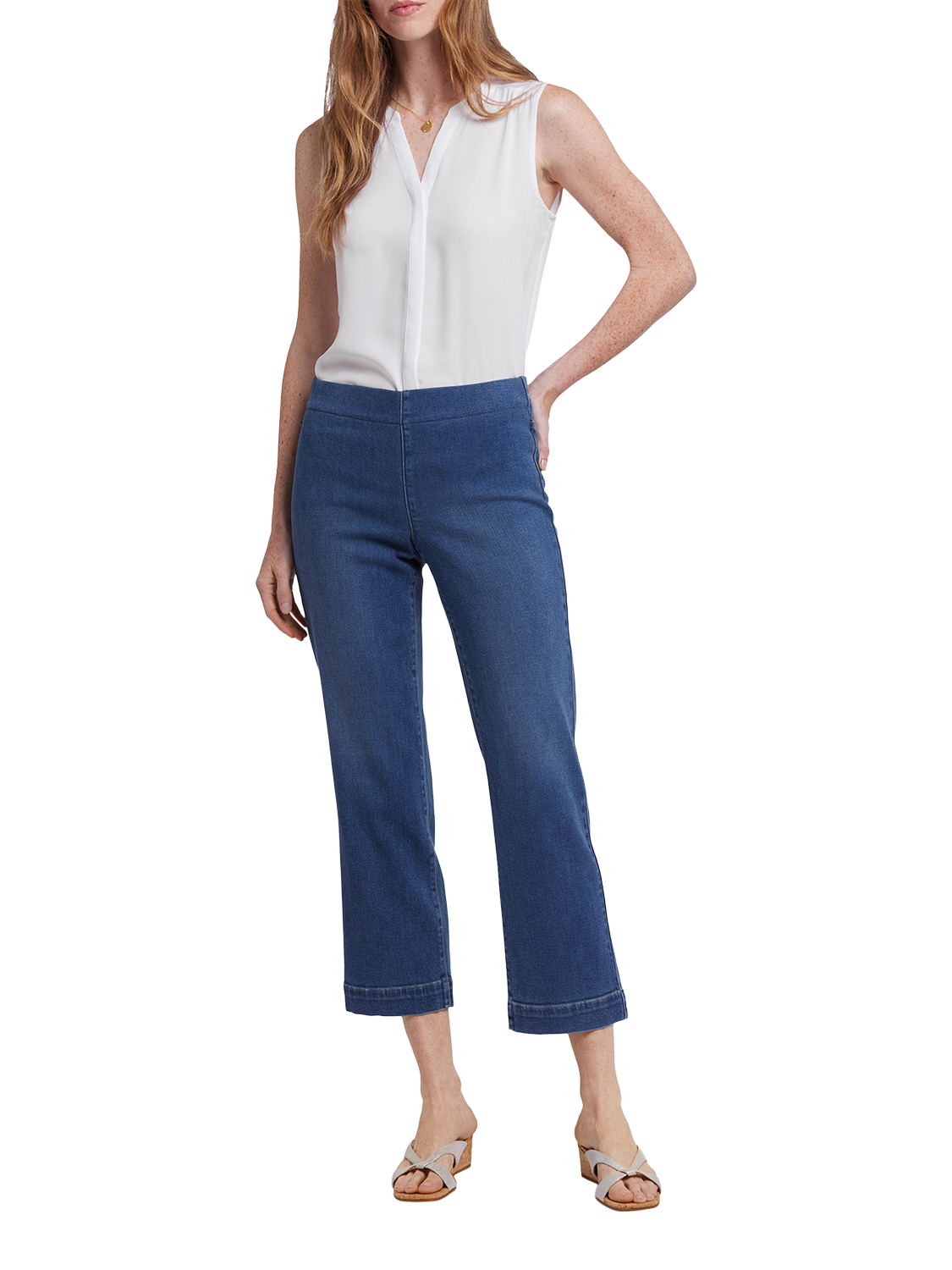 Product image 1 of 6, which shows NYDJ Bailey Relaxed Straight Ankle Pull-On Jeans In Soft-Contour Denim™, Valencia Surf, XS
