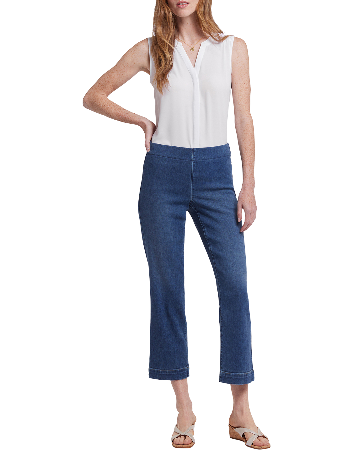 Product image 4 of 6, which shows NYDJ Bailey Relaxed Straight Ankle Pull-On Jeans In Soft-Contour Denim™, Valencia Surf, XS