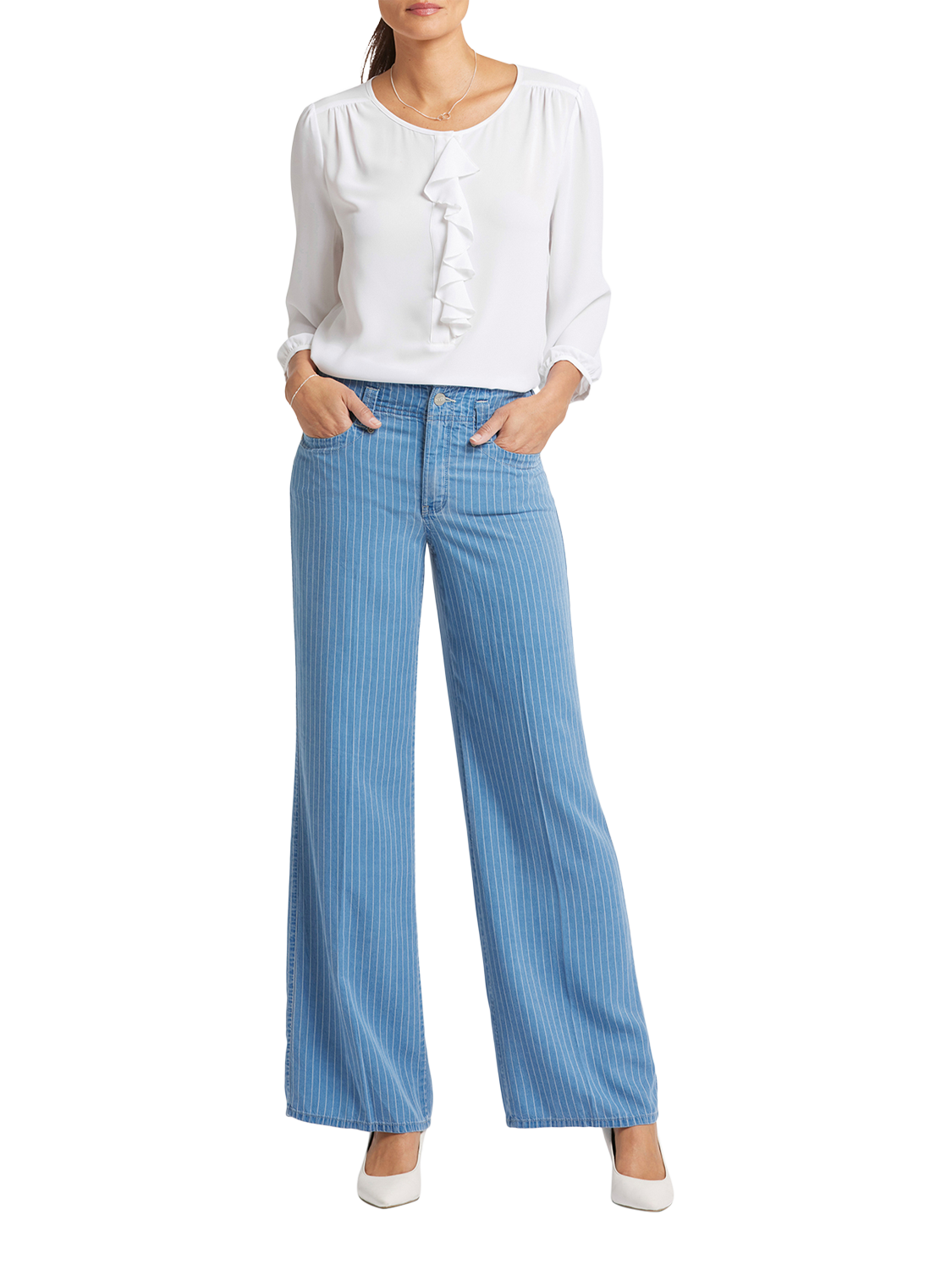 Product image 4 of 6, which shows NYDJ High Rise Teresa Wide Leg Jeans, Light Marine Stripe, 4