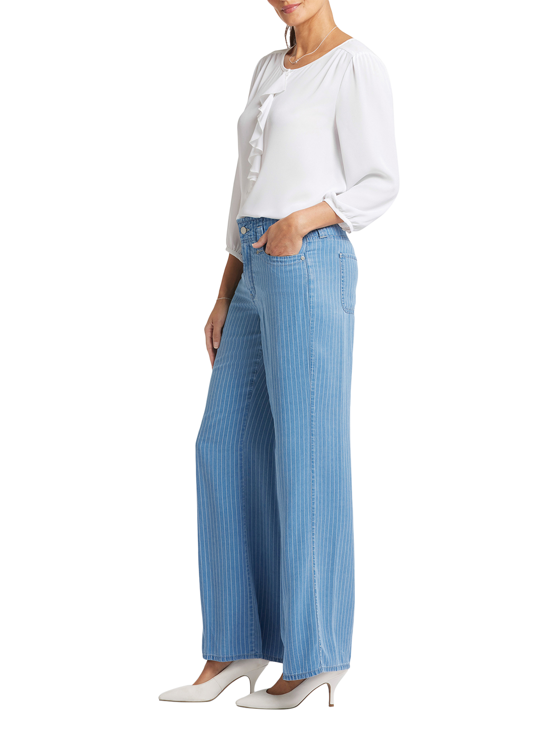Product image 5 of 6, which shows NYDJ High Rise Teresa Wide Leg Jeans, Light Marine Stripe, 4