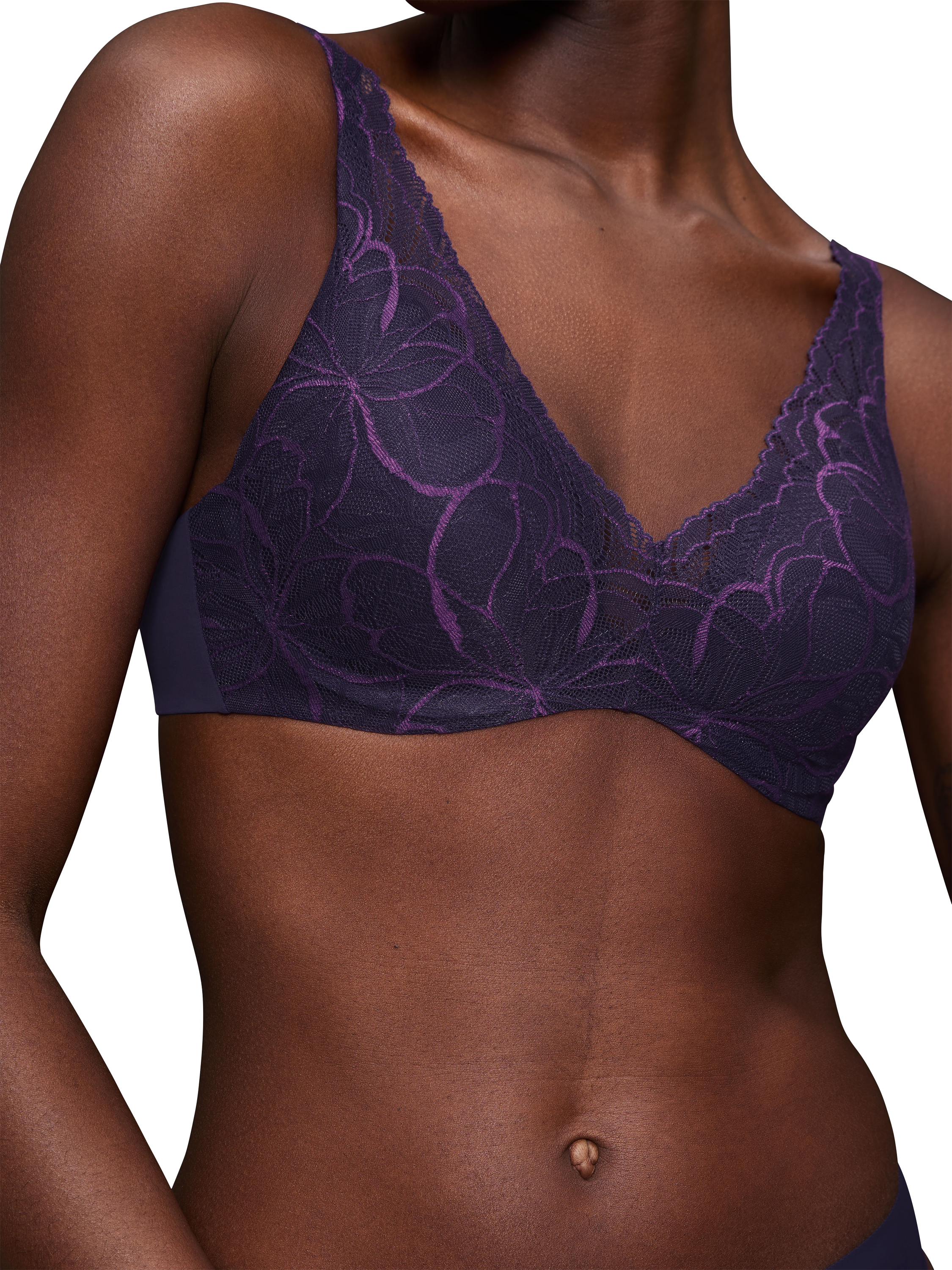 Product image 3 of 5, which shows Triumph Body Make-Up Illusion Lace Padded Underwired Bra, Prussian Blue, 32B