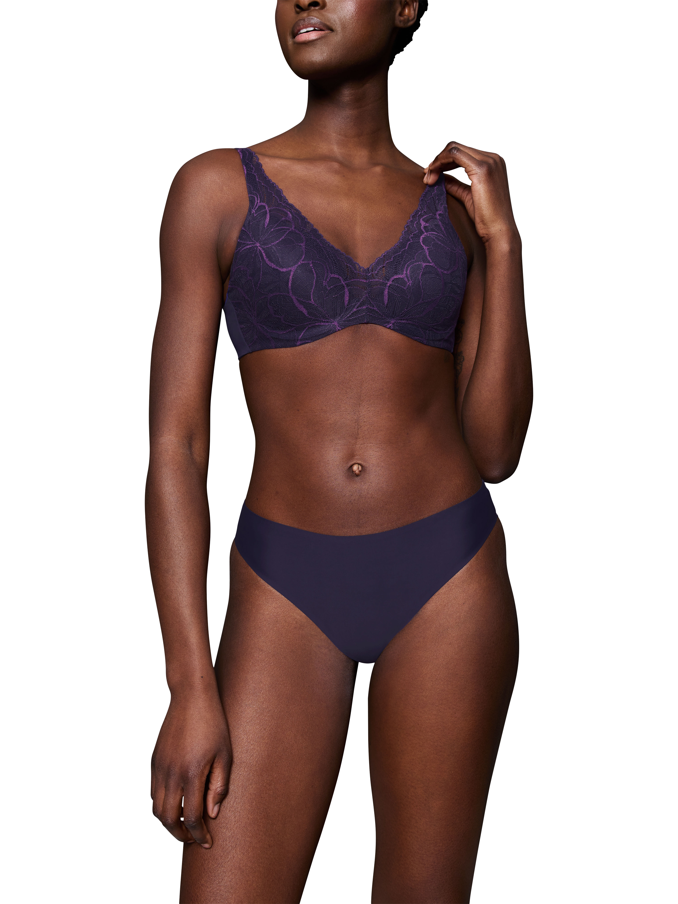 Product image 4 of 5, which shows Triumph Body Make-Up Illusion Lace Padded Underwired Bra, Prussian Blue, 32B