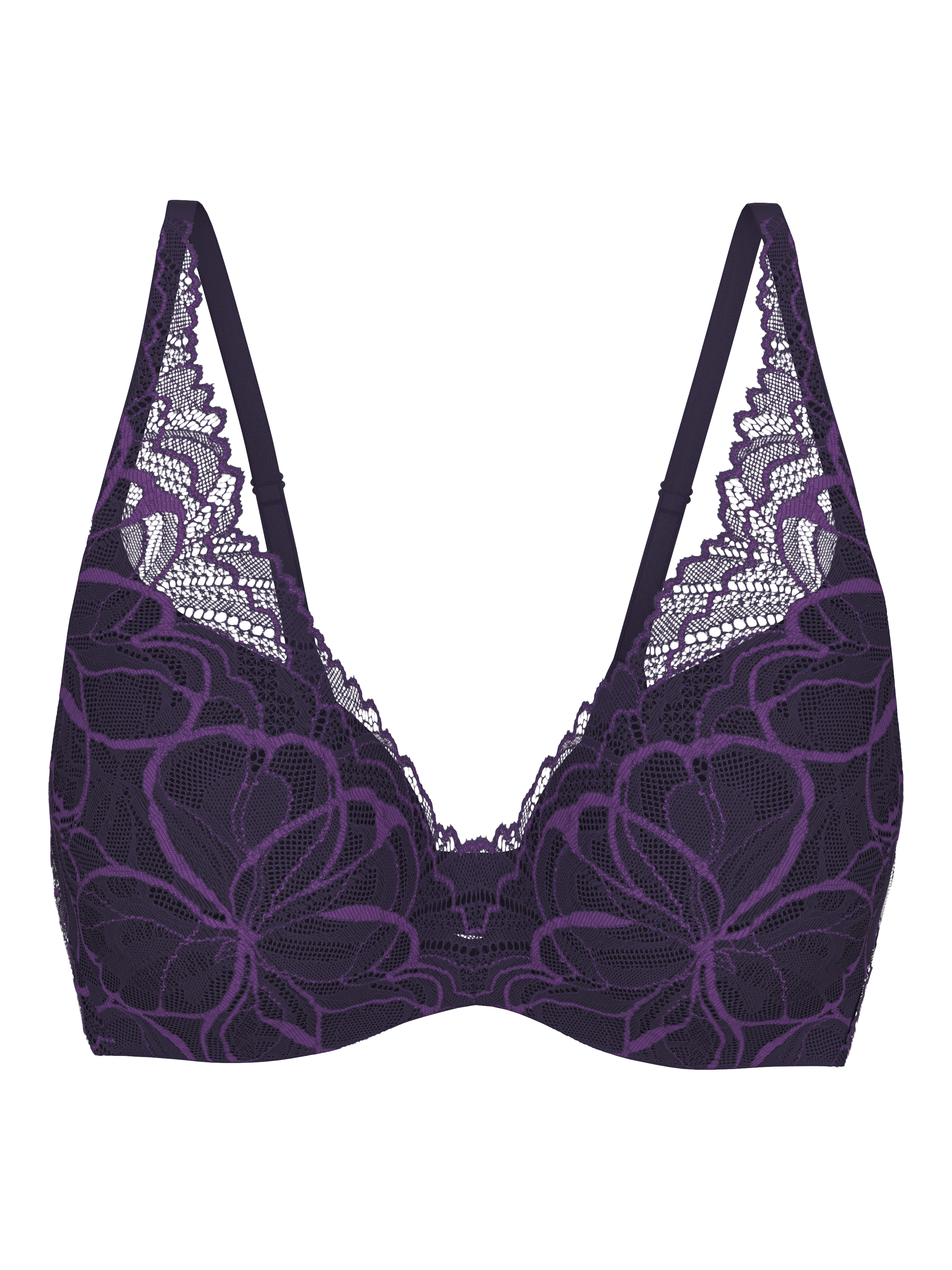 Product image 5 of 5, which shows Triumph Body Make-Up Illusion Lace Padded Underwired Bra, Prussian Blue, 32B