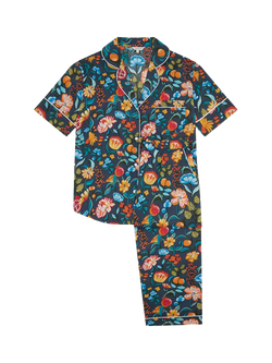 myza Floral Short Sleeve Long Pyjama Set, Navy, Navy