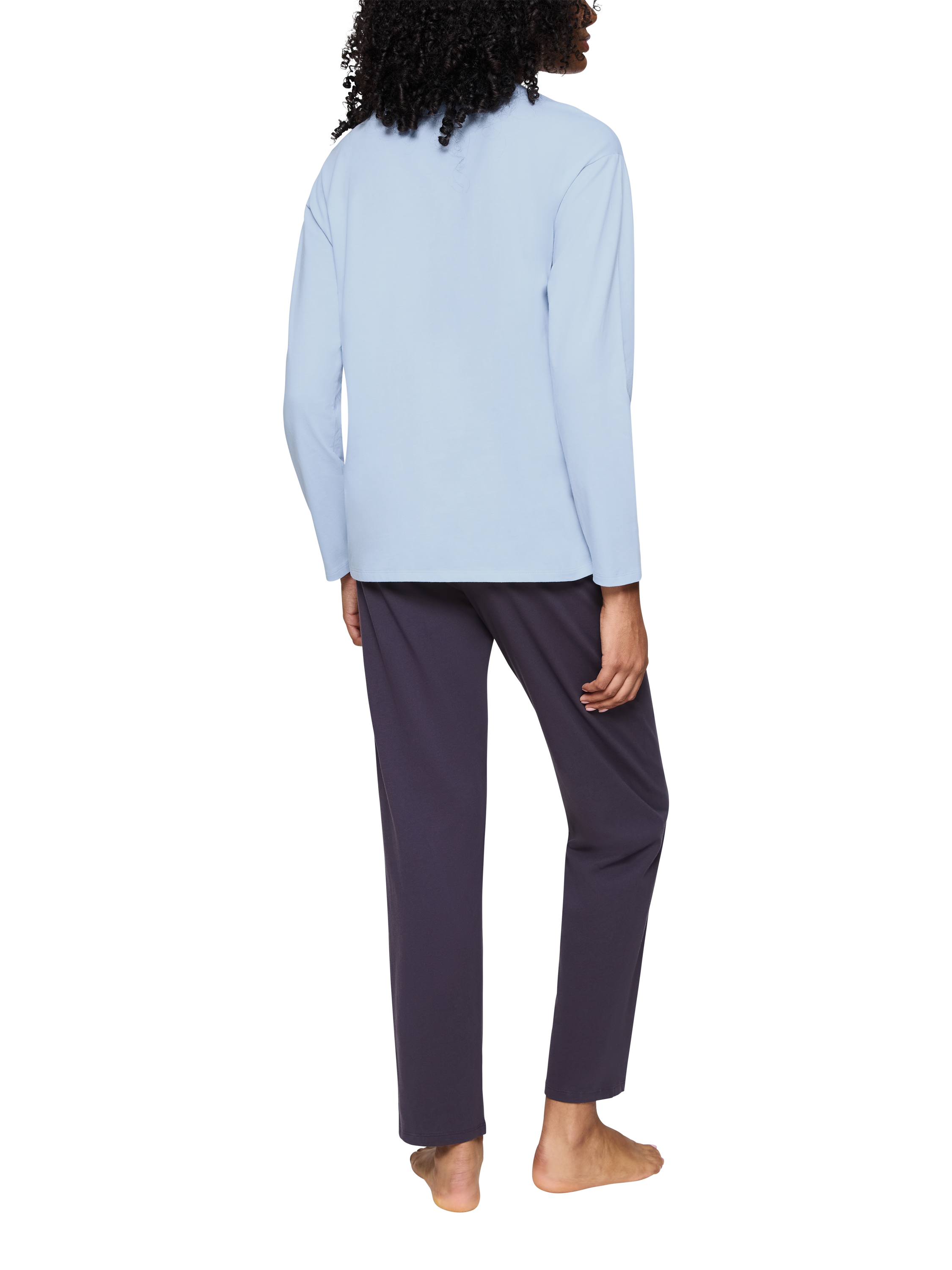 Product image 2 of 6, which shows Triumph Ribbed Crew Neck Long Pyjama Set, Pale Blue/Navy, 8