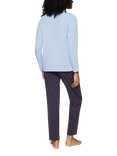 Triumph Ribbed Crew Neck Long Pyjama Set, Pale Blue/Navy