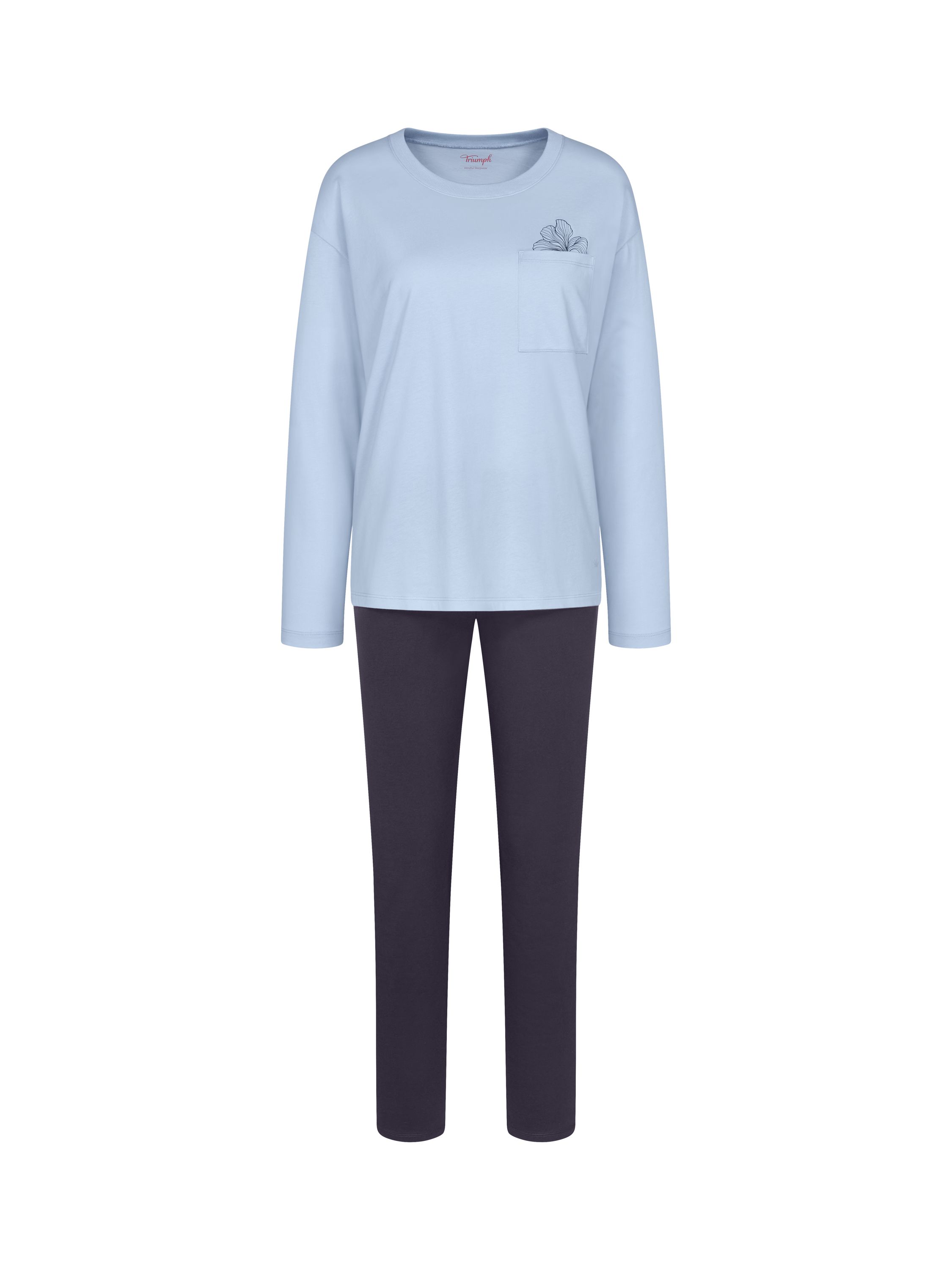 Product image 5 of 6, which shows Triumph Ribbed Crew Neck Long Pyjama Set, Pale Blue/Navy, 8