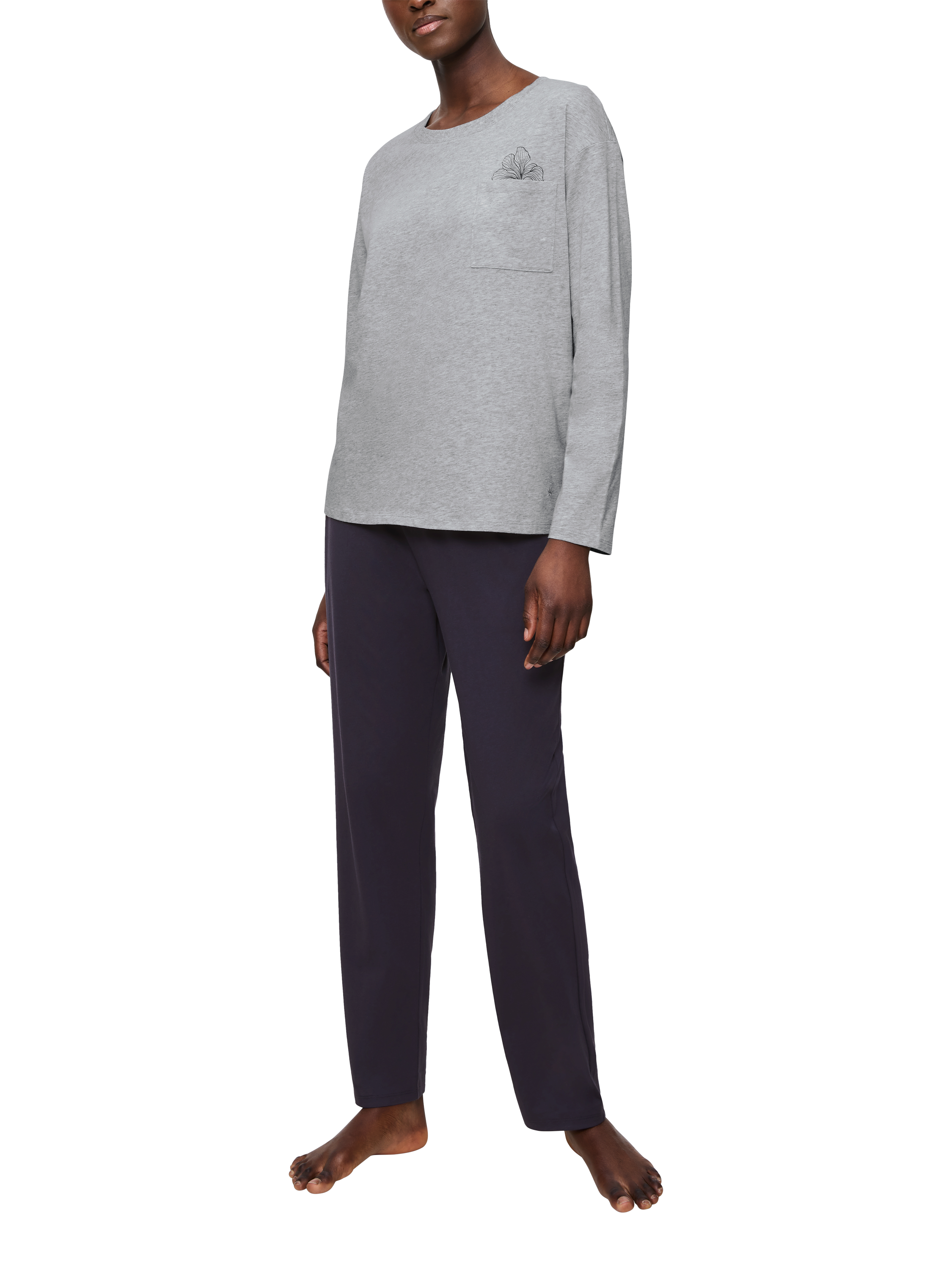 Product image 1 of 5, which shows Triumph Ribbed Jersey Long Pyjama Set, Dark Grey Melange/Pale Grey, 8