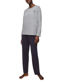 Triumph Ribbed Jersey Long Pyjama Set, Dark Grey Melange/Pale Grey, Dark Grey Melange/Pale Grey