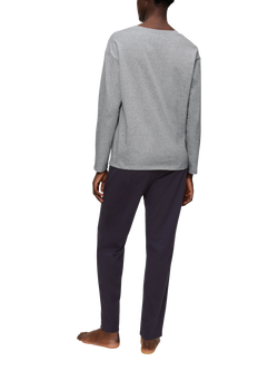 Triumph Ribbed Jersey Long Pyjama Set, Dark Grey Melange/Pale Grey - view 2, Dark Grey Melange/Pale Grey